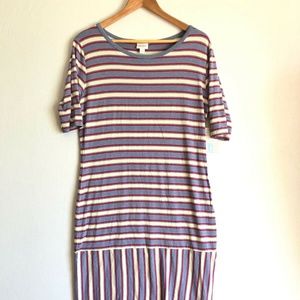 NWT LulaRoe Julia Dress Plus Size XL Striped Blue